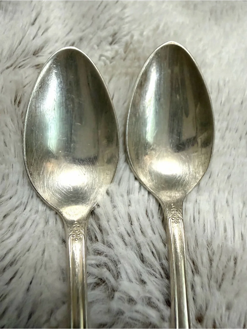 Vintage 1934 Roger’s & Son Burgundy Champagne Pattern Silverplate Teaspoons (2)